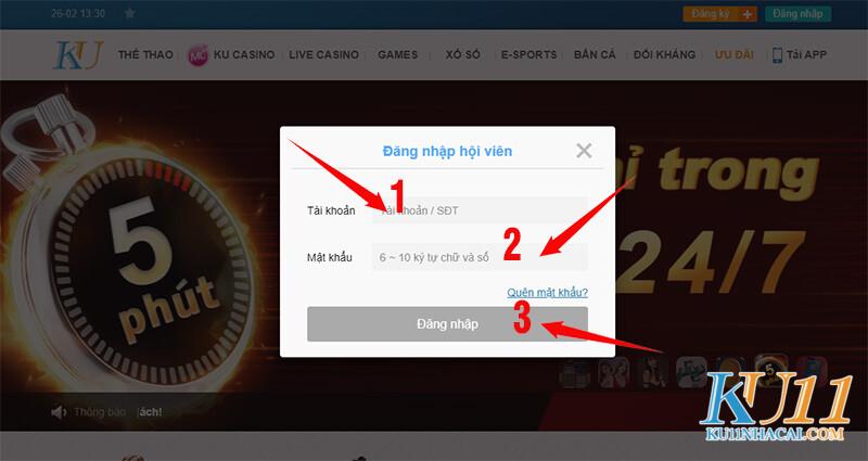 Giao diện trang đăng nhập KU11