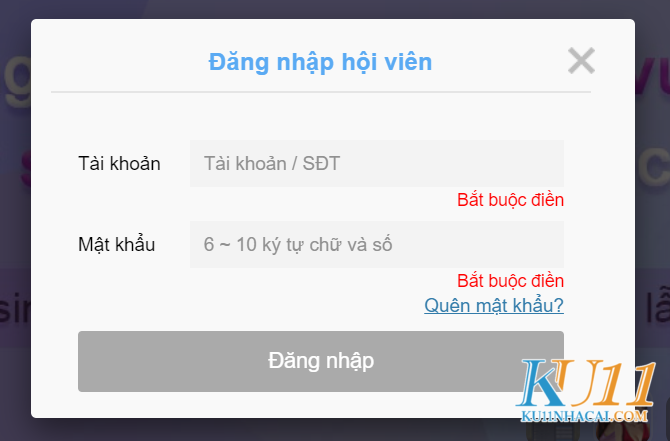 Đăng nhập vào giao diện chính KU11 chọn rút tiền